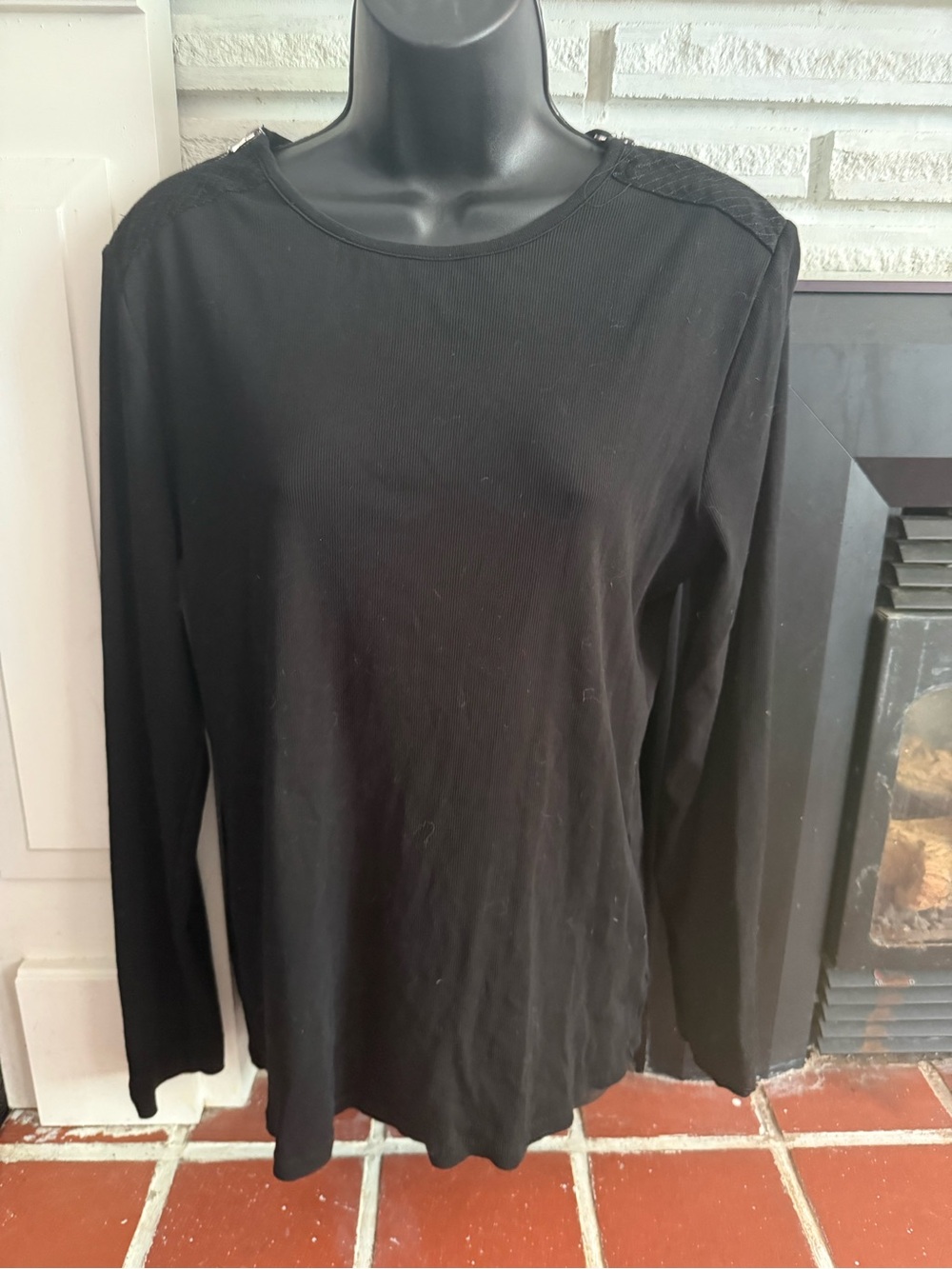 Ralph Lauren Black Long-Sleeve Crewneck Tee with Zippered Shoulders Size XL